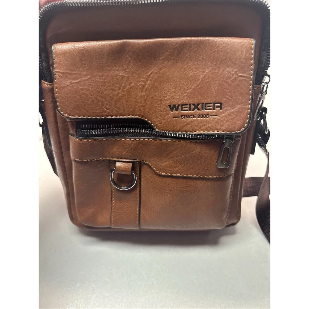 WEIXIER Brown Faux Leather Crossbody Sling Bag Men's Shoulder Bag